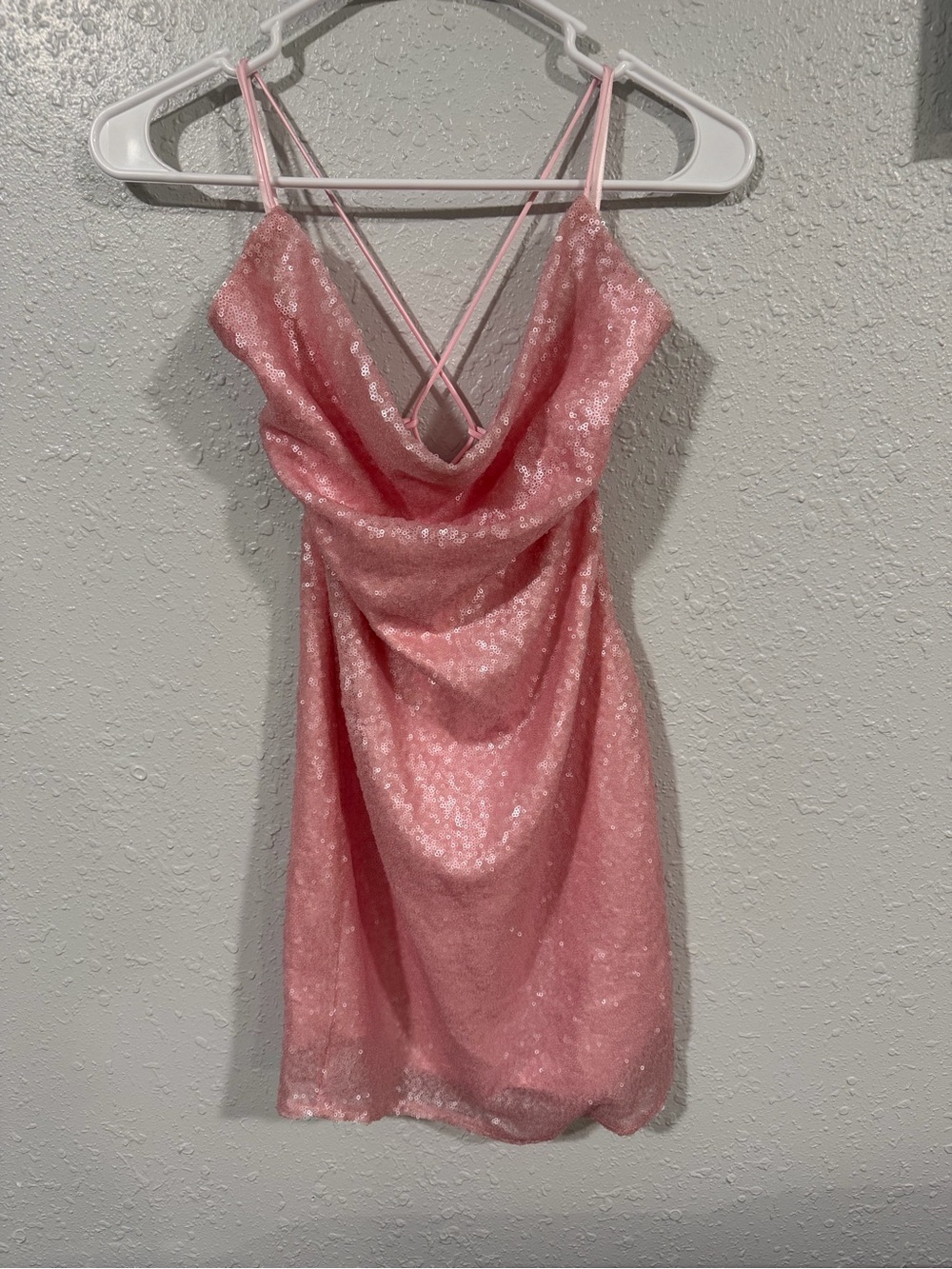 Hello Molly Pink Sequin Cowl Mini Dress with Crisscross Straps NWT